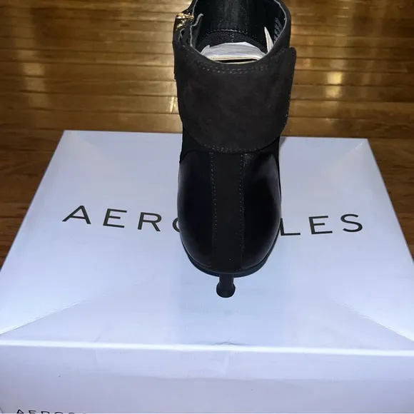 Aerosoles Leather Levanto Kitten Heel Ankle Boots All Black Women’s Size 5 NIB