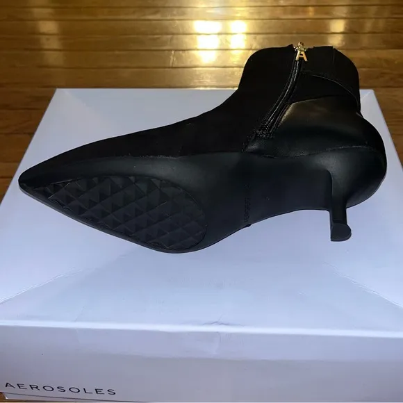Aerosoles Leather Levanto Kitten Heel Ankle Boots All Black Women’s Size 5 NIB