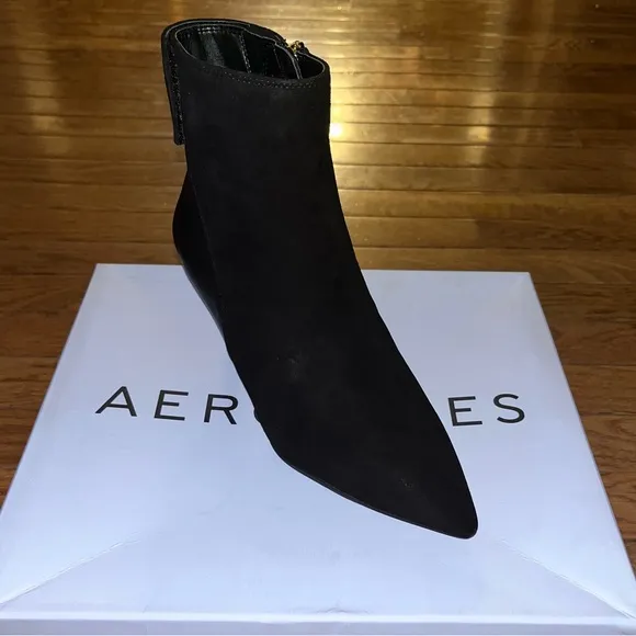 Aerosoles Leather Levanto Kitten Heel Ankle Boots All Black Women’s Size 5 NIB