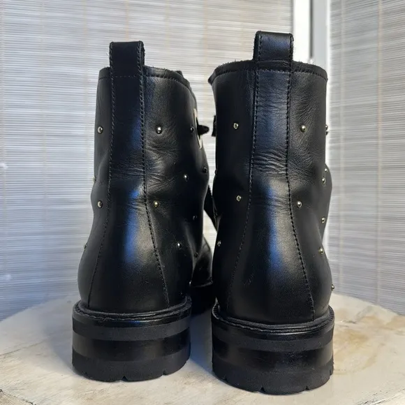 AGL studded black gold combat lug ankle boots