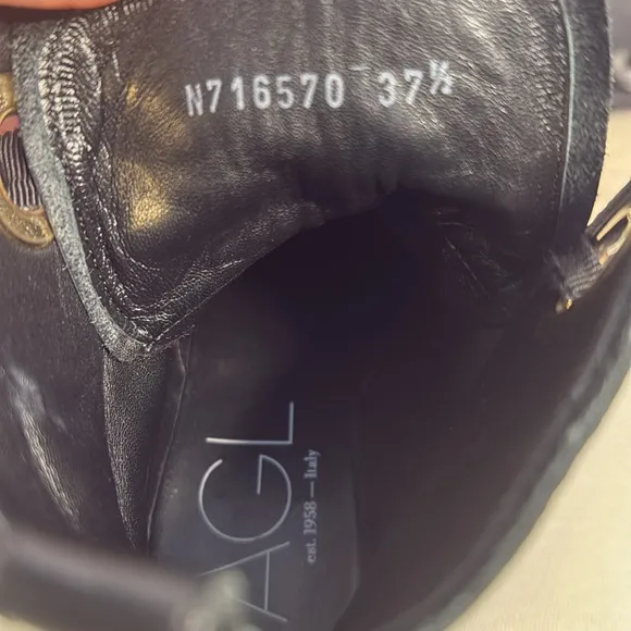 AGL studded black gold combat lug ankle boots