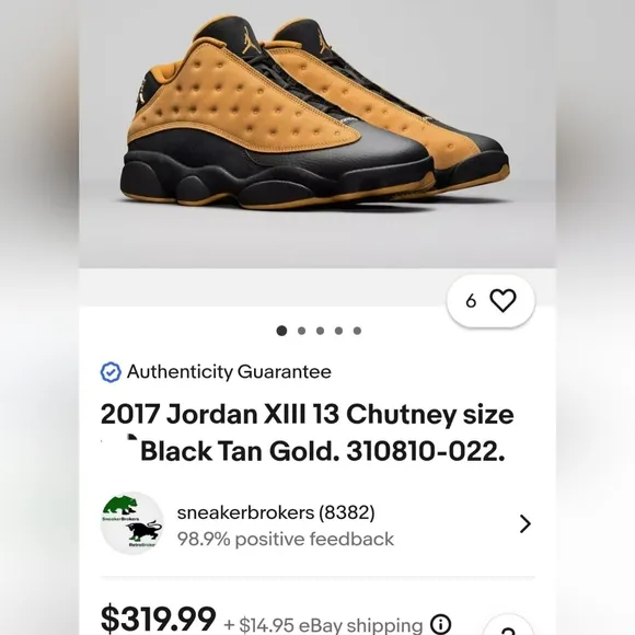 Air Jordan XIII 13 Chutney Men's Sneakers Black/Tan/Gold Leather US 11