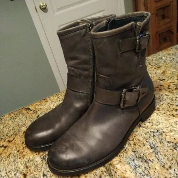 Alberto Fermani Grey Leather Moto Motorcycle Riding Boots SZ US 9 EU 39.5