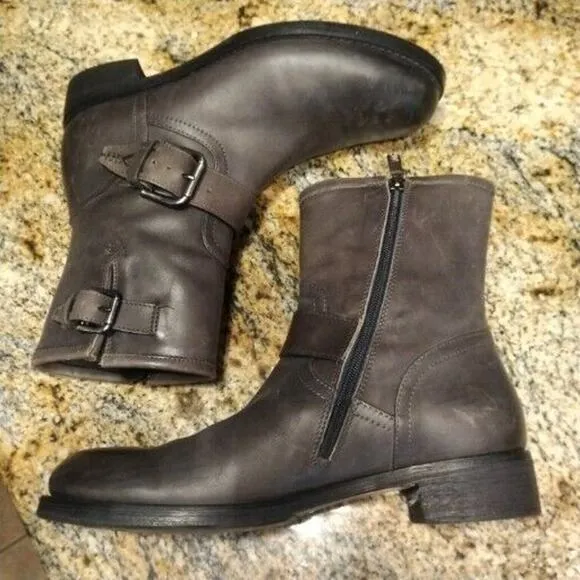 Alberto Fermani Grey Leather Moto Motorcycle Riding Boots SZ US 9 EU 39.5