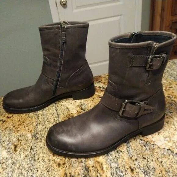 Alberto Fermani Grey Leather Moto Motorcycle Riding Boots SZ US 9 EU 39.5