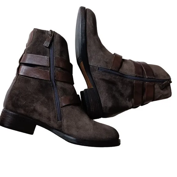 ALBERTO FERMANI Moto Biker Boots Suede Leather Size‎ 36 Buckle Straps Brown