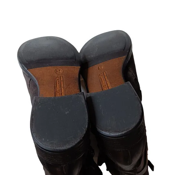 ALBERTO FERMANI Moto Biker Boots Suede Leather Size‎ 36 Buckle Straps Brown