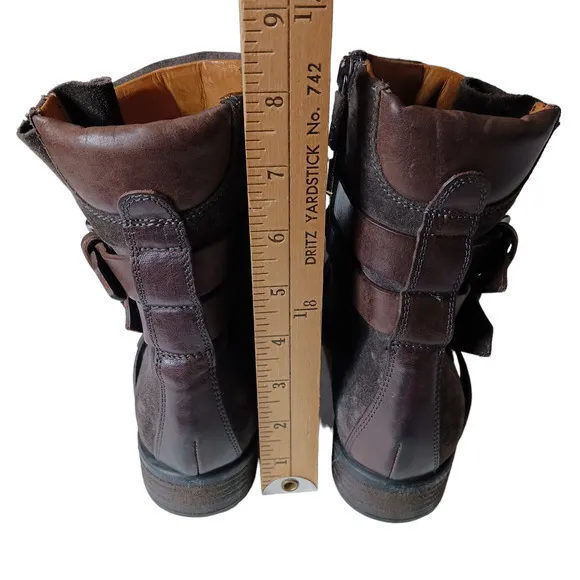 ALBERTO FERMANI Moto Biker Boots Suede Leather Size‎ 36 Buckle Straps Brown