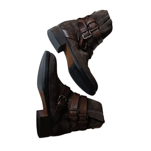 ALBERTO FERMANI Moto Biker Boots Suede Leather Size‎ 36 Buckle Straps Brown