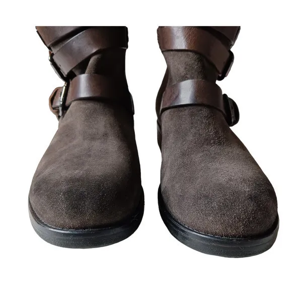 ALBERTO FERMANI Moto Biker Boots Suede Leather Size‎ 36 Buckle Straps Brown
