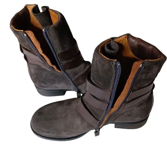 ALBERTO FERMANI Moto Biker Boots Suede Leather Size‎ 36 Buckle Straps Brown