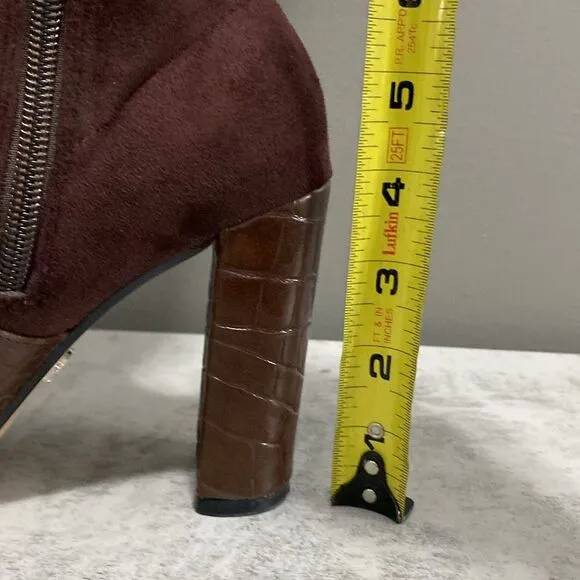 Aldo Flex Chocolate Brown Faux Croc Leather &amp; Suede Thigh High Boots SZ 7.5