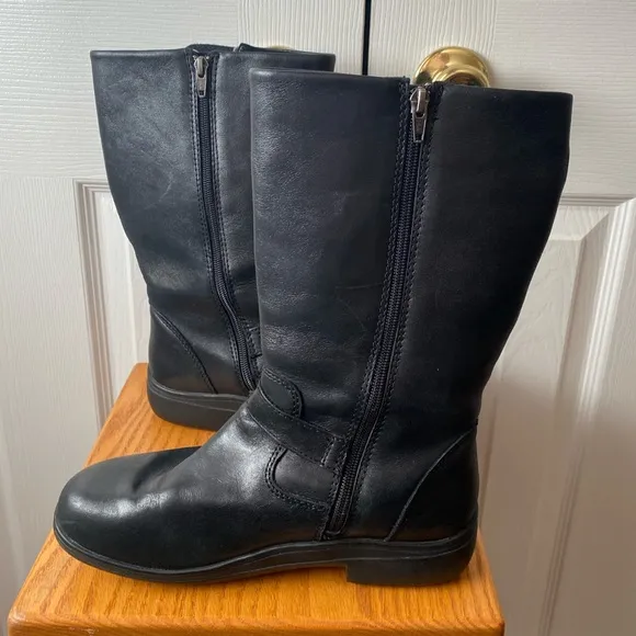 Alegria Cami Black Magic Leather Buckle Mid-Calf Motorcycle Boot SZ 40 (10 US)