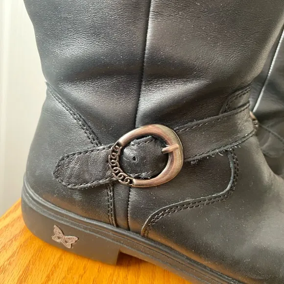 Alegria Cami Black Magic Leather Buckle Mid-Calf Motorcycle Boot SZ 40 (10 US)