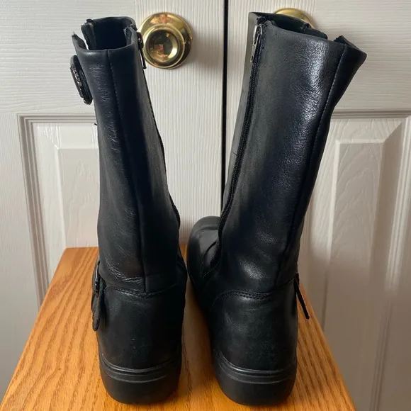 Alegria Cami Black Magic Leather Buckle Mid-Calf Motorcycle Boot SZ 40 (10 US)
