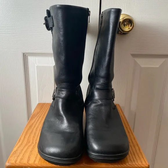 Alegria Cami Black Magic Leather Buckle Mid-Calf Motorcycle Boot SZ 40 (10 US)