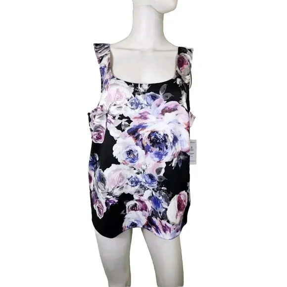 Alex Evenings Women's Jacket and Tank Size 1X Black multi floral 3/4 Sleeve (27)