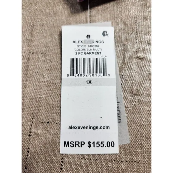 Alex Evenings Women's Jacket and Tank Size 1X Black multi floral 3/4 Sleeve (27)