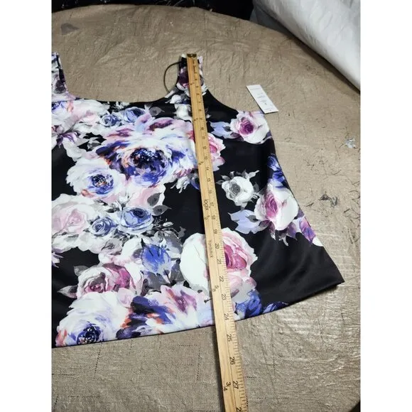 Alex Evenings Women's Jacket and Tank Size 1X Black multi floral 3/4 Sleeve (27)