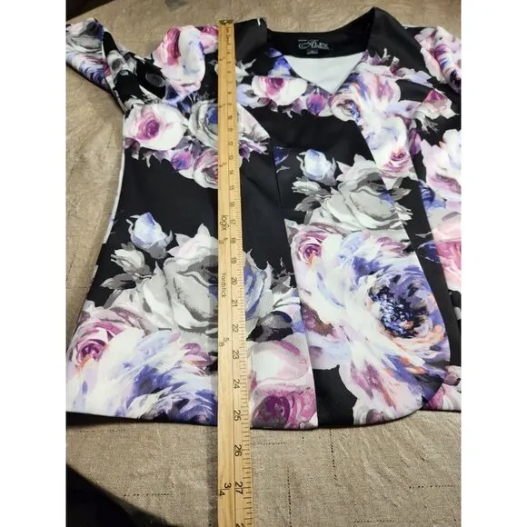 Alex Evenings Women's Jacket and Tank Size 1X Black multi floral 3/4 Sleeve (27)