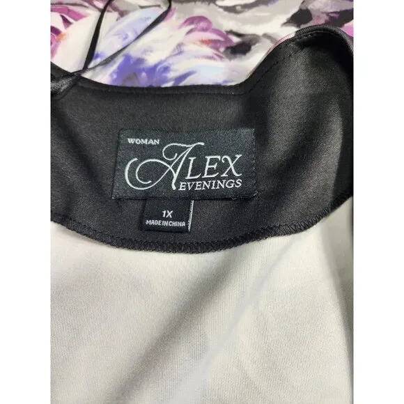 Alex Evenings Women's Jacket and Tank Size 1X Black multi floral 3/4 Sleeve (27)