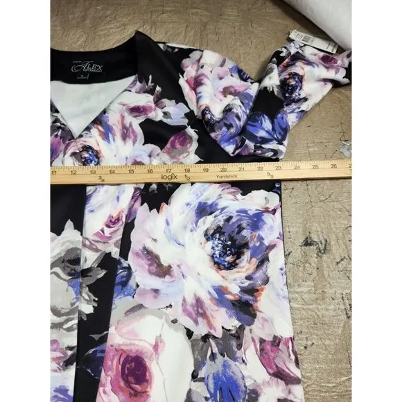 Alex Evenings Women's Jacket and Tank Size 1X Black multi floral 3/4 Sleeve (27)