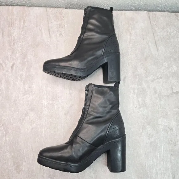 Alexander Wang Platform Moto Boots 5.5 Black Leather Biker Pointed Zipper Bootie