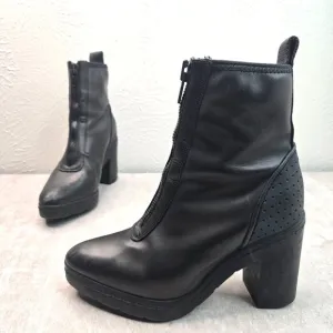 Alexander Wang Platform Moto Boots 5.5 Black Leather Biker Pointed Zipper Bootie