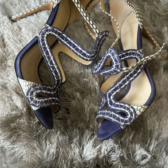 Alexandre Birman Alice shoes Suede/Snake 100mm Sandal, Bali/Mono Natural heels