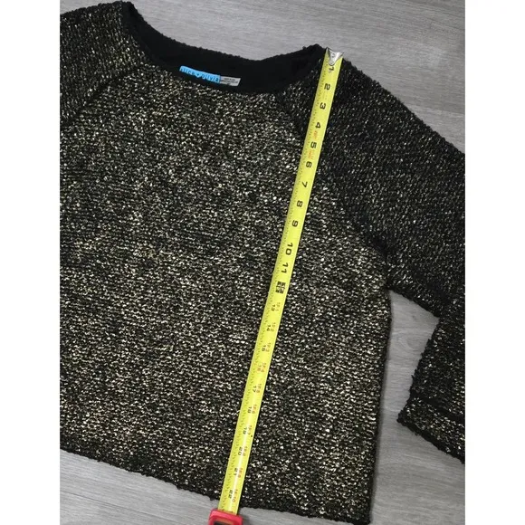 Alice   Olivia Metallic Gold Black Wool Blend Tweed Boxy Sweater Size Medium