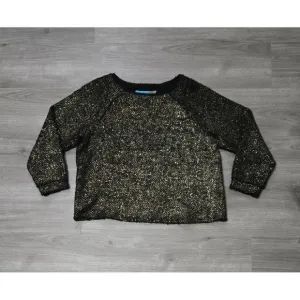 Alice   Olivia Metallic Gold Black Wool Blend Tweed Boxy Sweater Size Medium