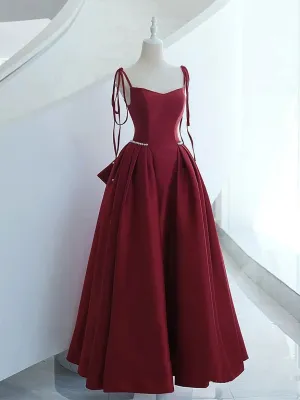 Aline Burgundy Long Prom Dress, Satin Formal Burgundy Evening Gown