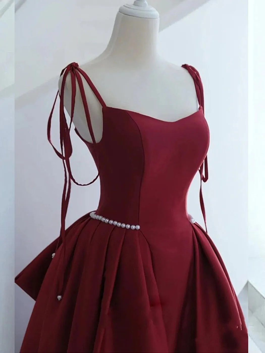 Aline Burgundy Long Prom Dress, Satin Formal Burgundy Evening Gown
