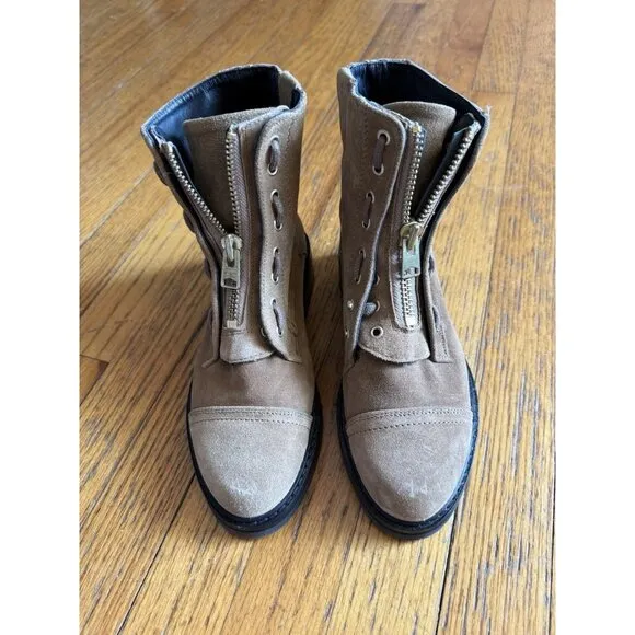 All Saints Ariel Brown Suede Zip Up Combat Boots Size 37