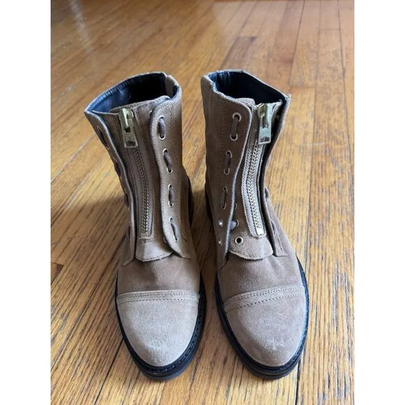 All Saints Ariel Brown Suede Zip Up Combat Boots Size 37