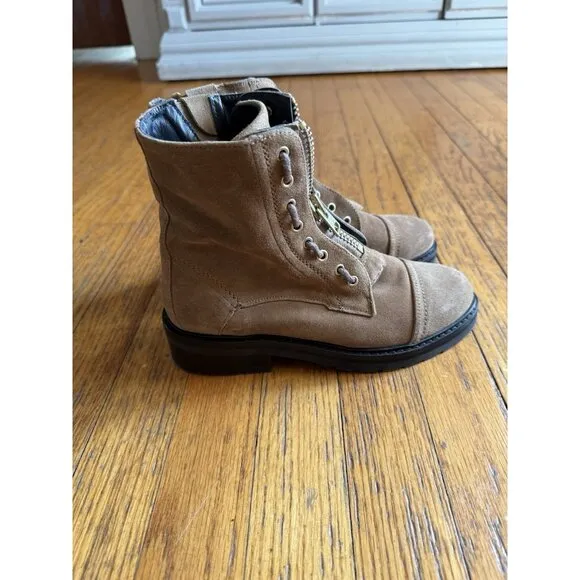 All Saints Ariel Brown Suede Zip Up Combat Boots Size 37