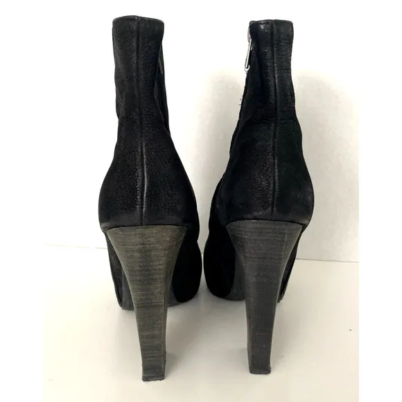 All Saints Boot Nubuck Leather Manifest Black Open Peep Toe Bootie Platf…