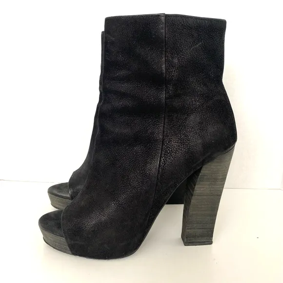 All Saints Boot Nubuck Leather Manifest Black Open Peep Toe Bootie Platf…