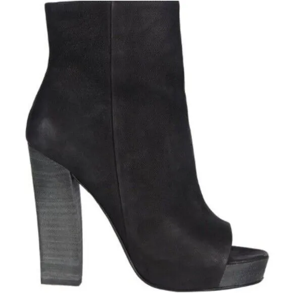 All Saints Boot Nubuck Leather Manifest Black Open Peep Toe Bootie Platf…
