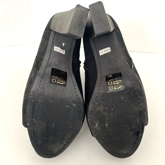 All Saints Boot Nubuck Leather Manifest Black Open Peep Toe Bootie Platf…