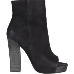 All Saints Boot Nubuck Leather Manifest Black Open Peep Toe Bootie Platf…