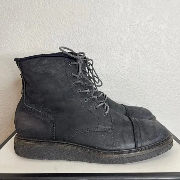 All Saints Mens Cap Toe Ankle Boots Black Suede Zipper Lace up Size 42 EU/9 US