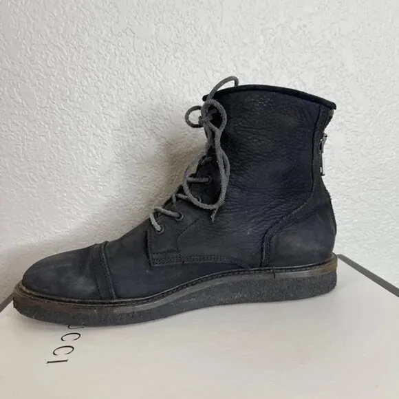 All Saints Mens Cap Toe Ankle Boots Black Suede Zipper Lace up Size 42 EU/9 US