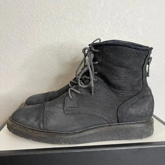 All Saints Mens Cap Toe Ankle Boots Black Suede Zipper Lace up Size 42 EU/9 US