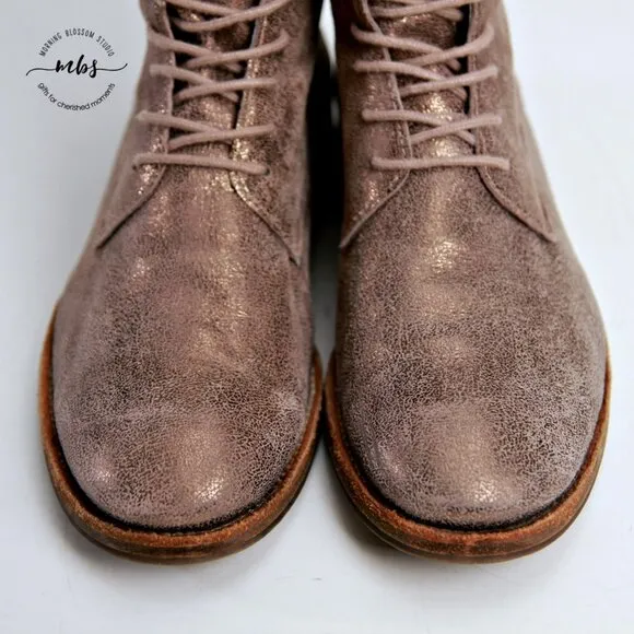All Saints Metallic Suede Combat Boots in Gold Women Size 9