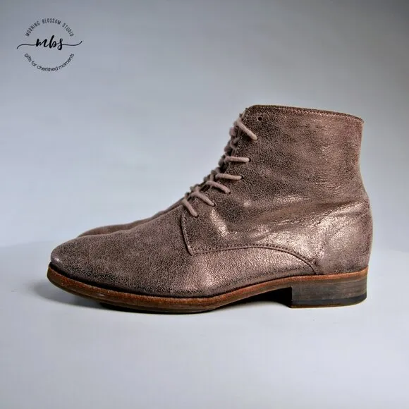 All Saints Metallic Suede Combat Boots in Gold Women Size 9