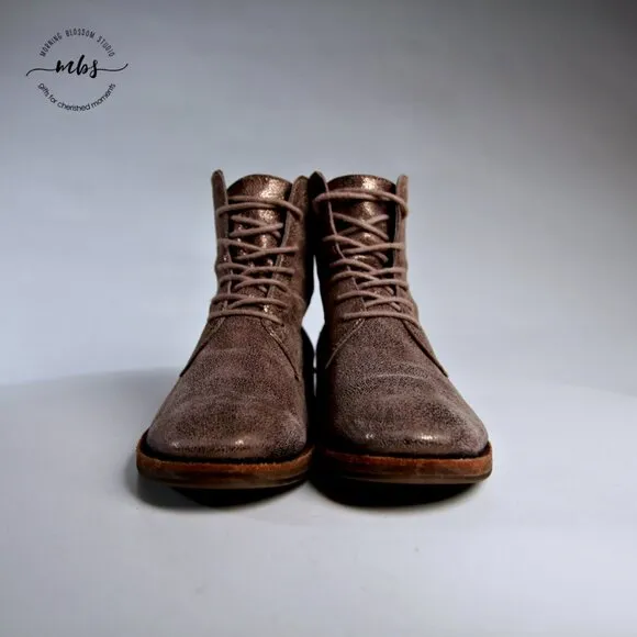 All Saints Metallic Suede Combat Boots in Gold Women Size 9