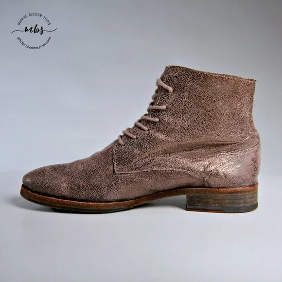 All Saints Metallic Suede Combat Boots in Gold Women Size 9