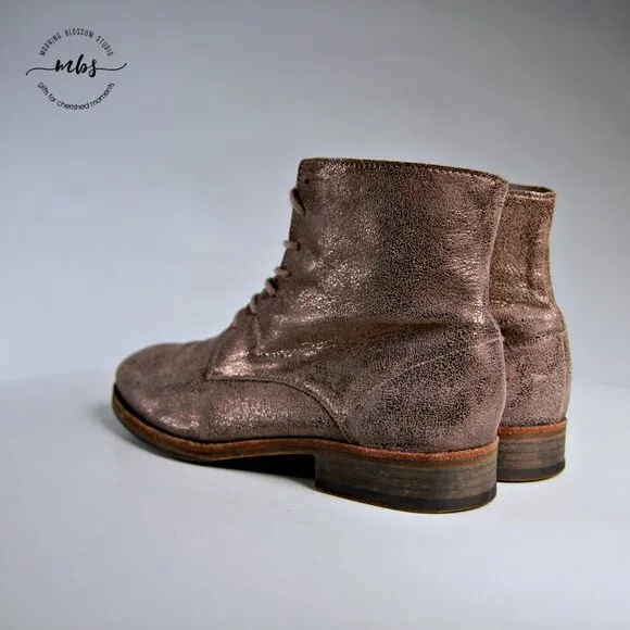 All Saints Metallic Suede Combat Boots in Gold Women Size 9