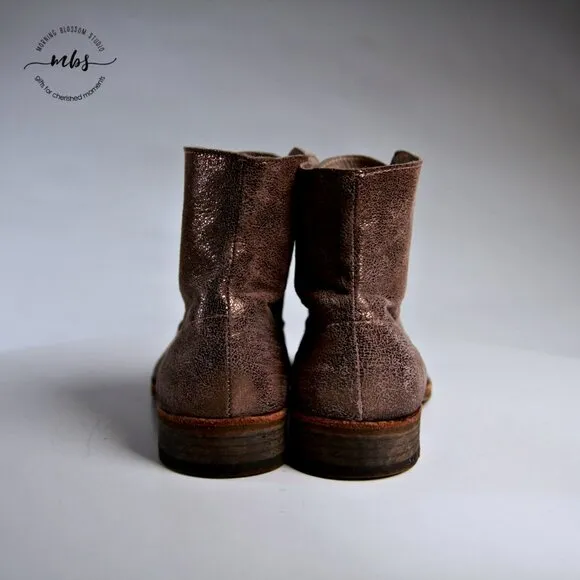 All Saints Metallic Suede Combat Boots in Gold Women Size 9